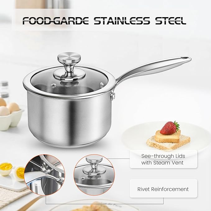 Pots and Pans Set Stainless Steel Kitchen Cookware Sets Classic Cooking Set, Induction Pots and Pans with Lids