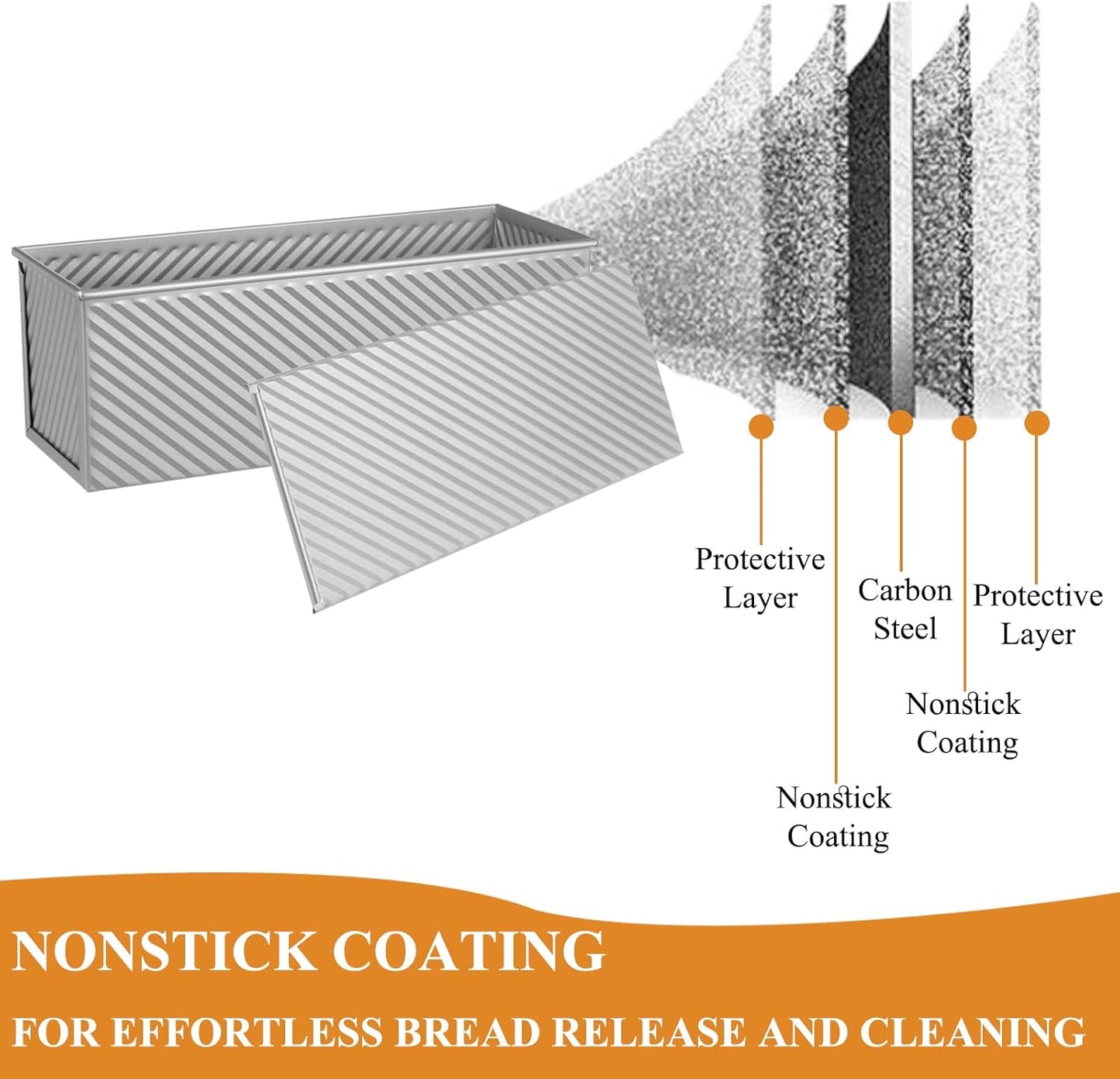 SS&CC Pullman Loaf Pan with Lid 13x4 | 2.2lb Carbon Steel Bread Pan for Homemade Sourdough & Sandwich Bread | Nonstick Bakeware, Heavy Duty & Easy Clean (Silver, 2.2lb (1-Pack))