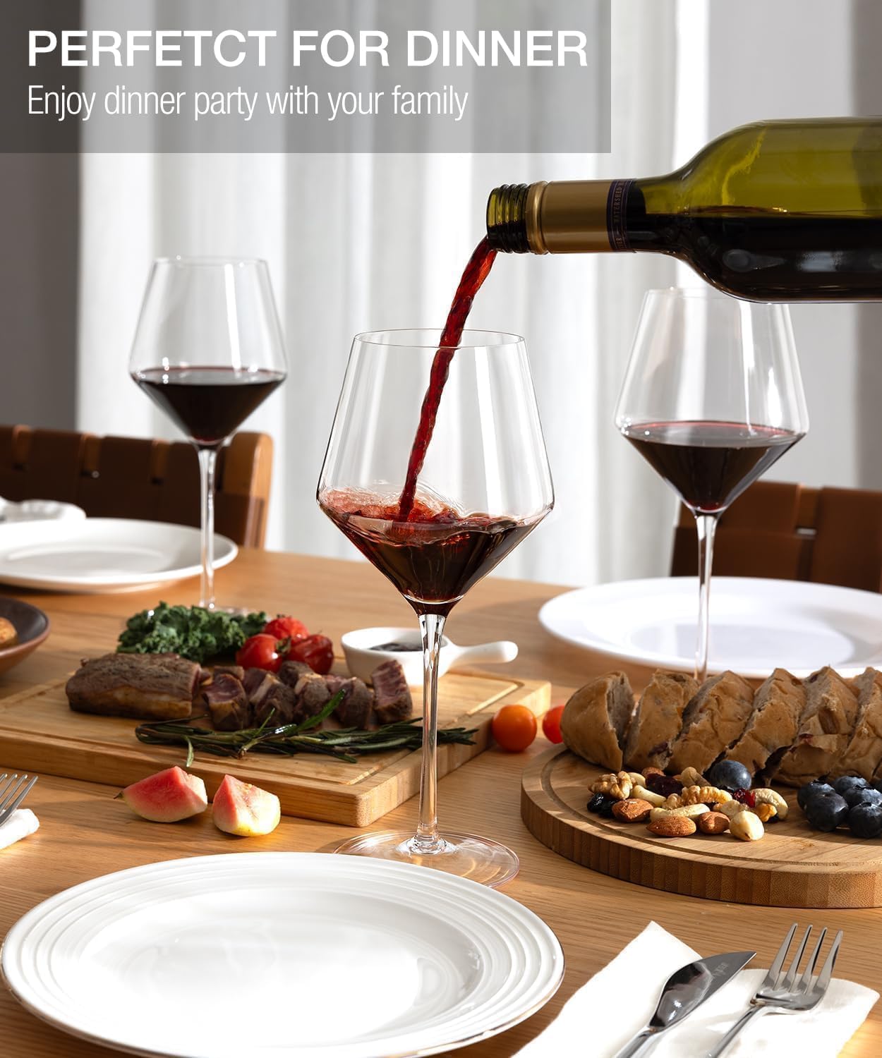 LUNA & MANTHA Red Wine Glasses Set of 4, Crystal White Wine Glass with Long Stem (18 oz), Dishwasher Safe, Hand Blown, Perfect for Daily Use, Party, Father's Day Gift