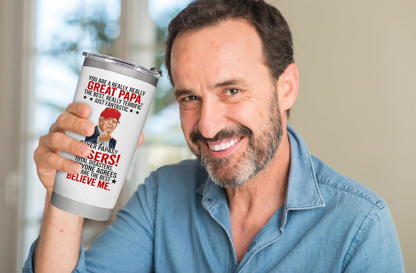 Fathers Day Papa Gifts from Daughter, Son, Kids - Gifts for Papa on Fathers Day, Birthday - Insulated Stainless Steel Tumbler 20oz White