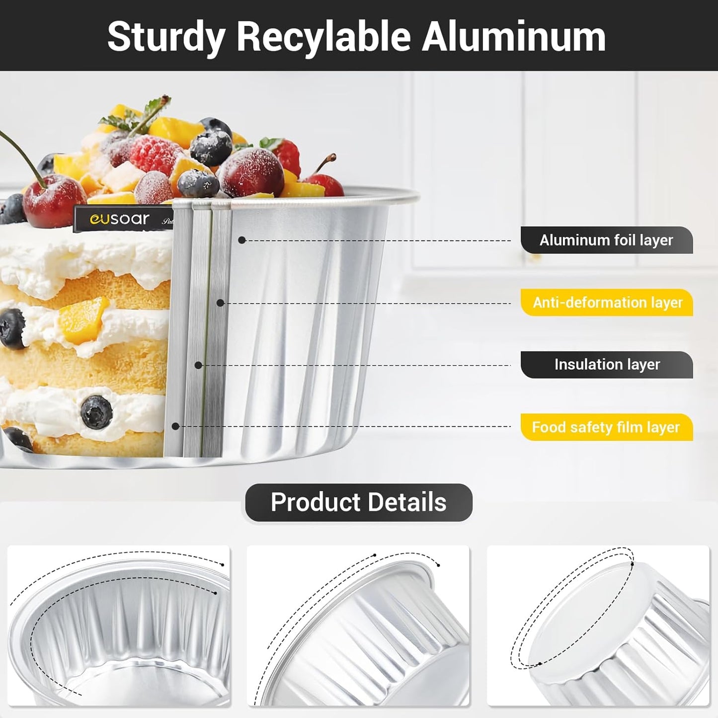 EUSOAR Disposable Foil Baking Cups, 30pcs 5oz Muffin Liners Cups with Lids, Aluminum Cupcake liners Ramekins Pans, Baking Cups, Aluminum Foil Creme Brulee Cupcake Holders Pan Containers