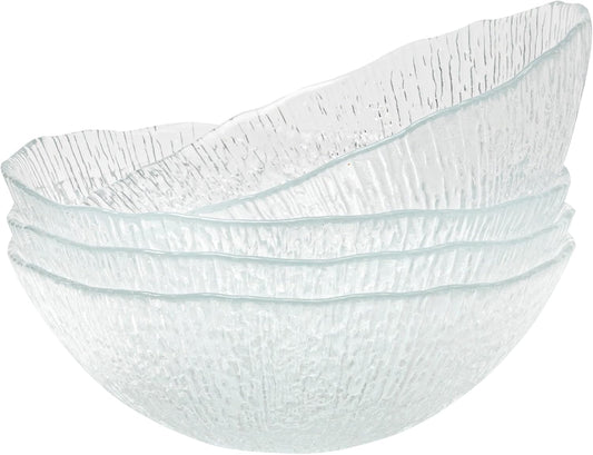 Vikko Soup Bowls, 6.25 Inch Salad Bowls, Glass Soup Bowls, Elegant Textured Glass Bowls, Set of 4, Dishwasher Safe