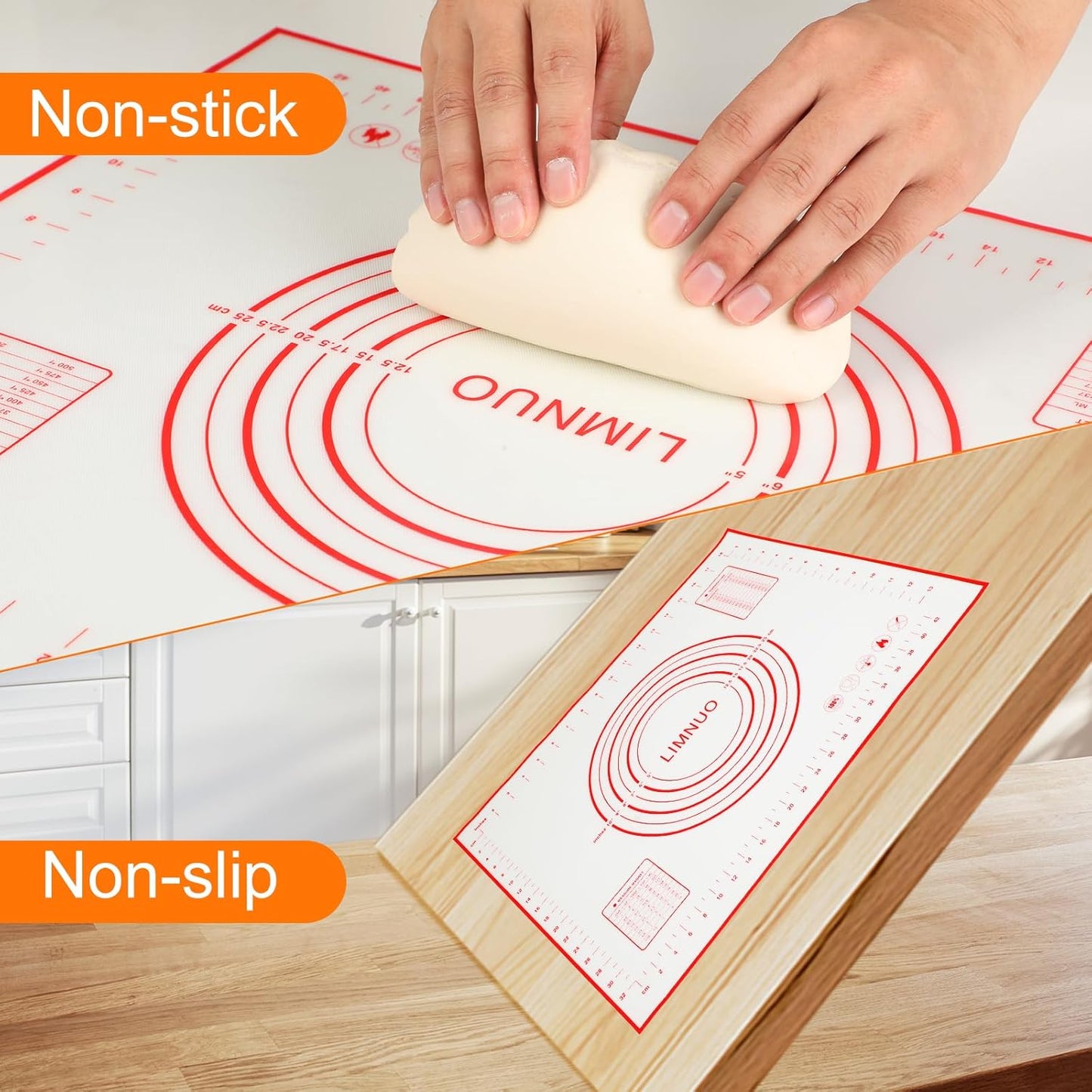 Silicone Baking Mat，Non Stick Rolling Dough with Measurements for Pie Pizza Cookies Fondant Making，Extra Thick Non Slip Silicone Pastry Mat