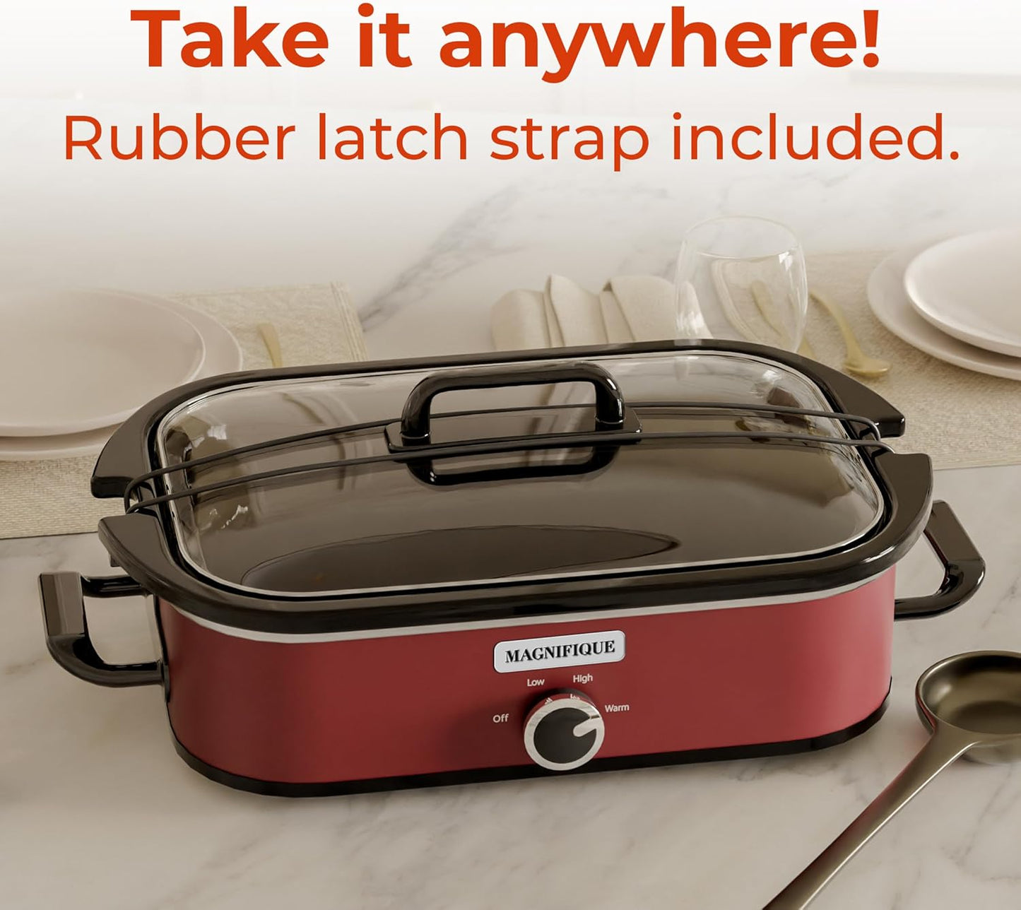 [NEW] MAGNIFIQUE 4-Quart Slow Cooker with Casserole Manual Warm Setting - Perfect Kitchen Small Appliance for Family Dinners, Dishwasher Safe Crock, Red