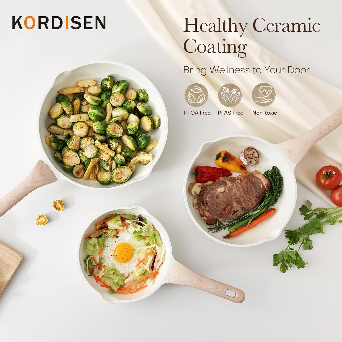 Nonstick Ceramic Frying Pan with Lid, 11 Inch Ceramic Skillet with Lid, Healthy Non Toxic Cooking Pan, Stay-Cool Handle, Induction Compatible, PFOA & PFAS Free, White