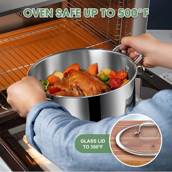 3 Ply Stainless Steel 11-Piece Cookware Set with Lids, Pots and Pans Kitchen Set, Non-Toxic, Induction, Oven, Dishwasher Safe, Professional Chef Quality