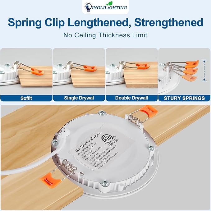 DLLT LED Recessed Ceiling Light: 6 Pack 8 Inch Slim Recessed Lighting for Kitchen - 5CCT Dimmable Canless Wafer Downlight for Living Room - 1800LM Brightness 18W LED Can Lights for Bedroom ETL FCC