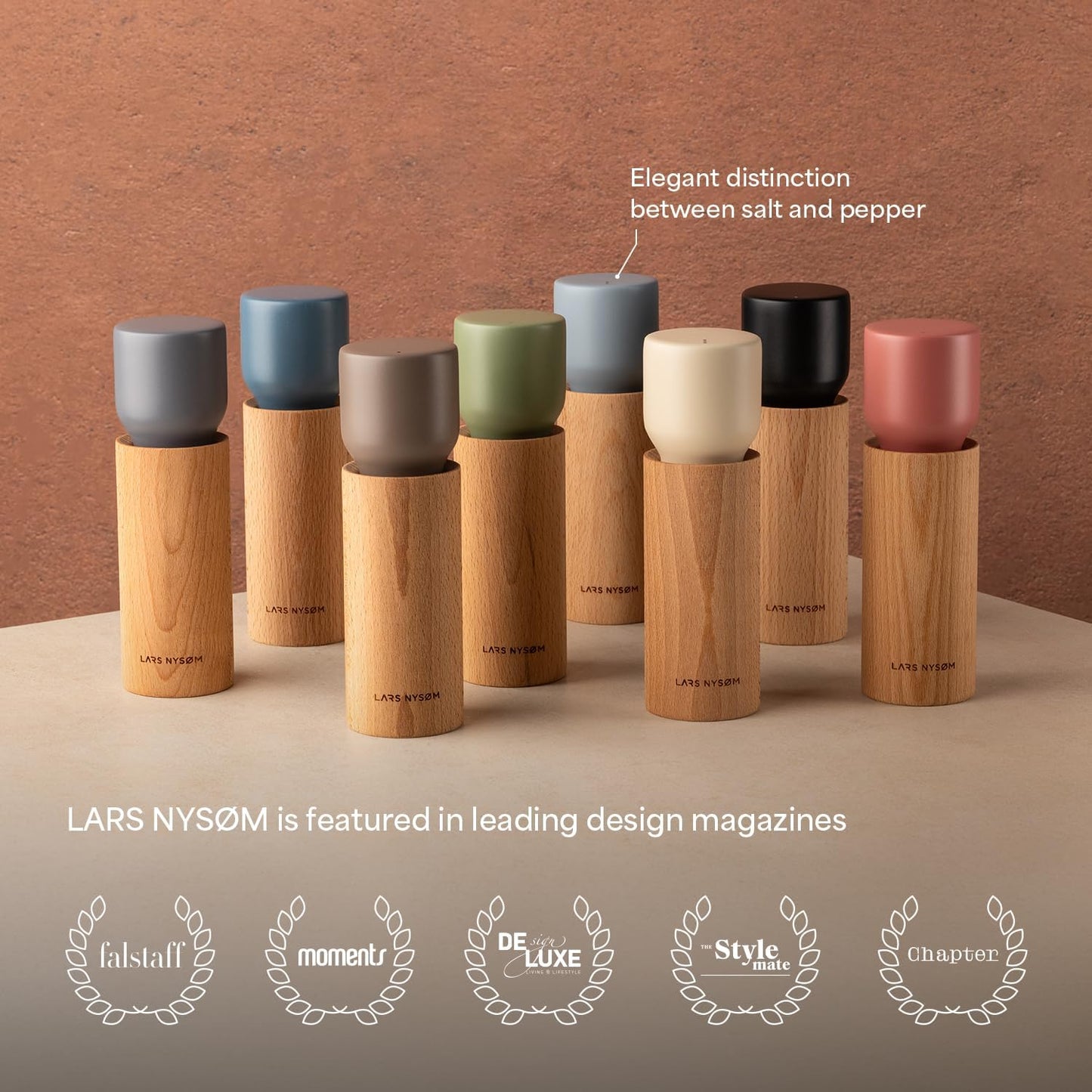 LARS NYSØM Wooden Salt and Pepper Grinder Set Manual - Salt and Pepper Mills with Adjustable Ceramic Grinder - Elegant Beechwood Pepper and Salt Mill Set for Dining Table (Green/Beige)