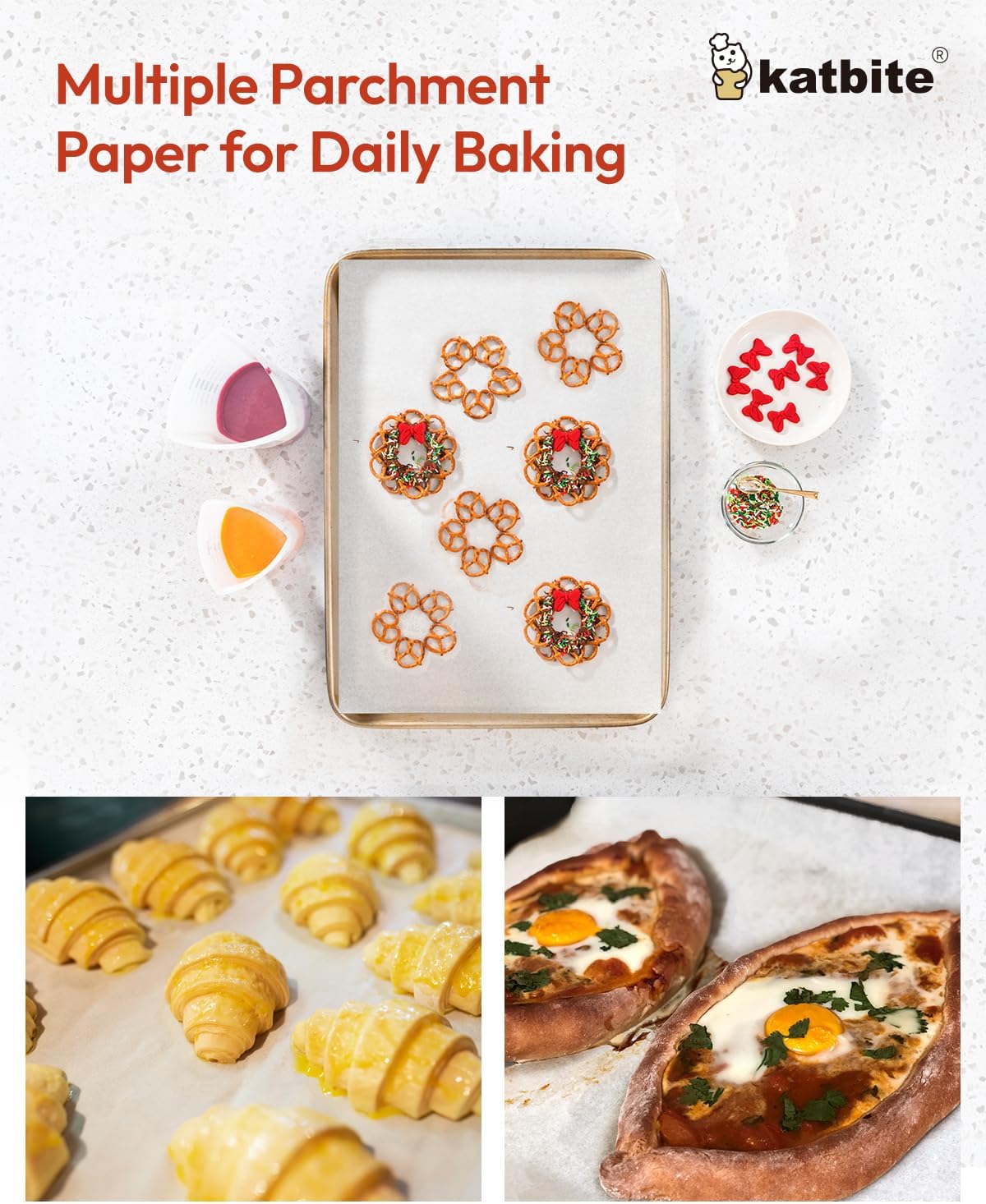 Katbite 16x24 inch Heavy Duty Parchment Paper Sheets, 100Pcs Precut Non-Stick Full Parchment Sheets for Baking, Cooking, Grilling, Frying and Steaming, Full Sheet Baking Pan Liners [Advanced Series]