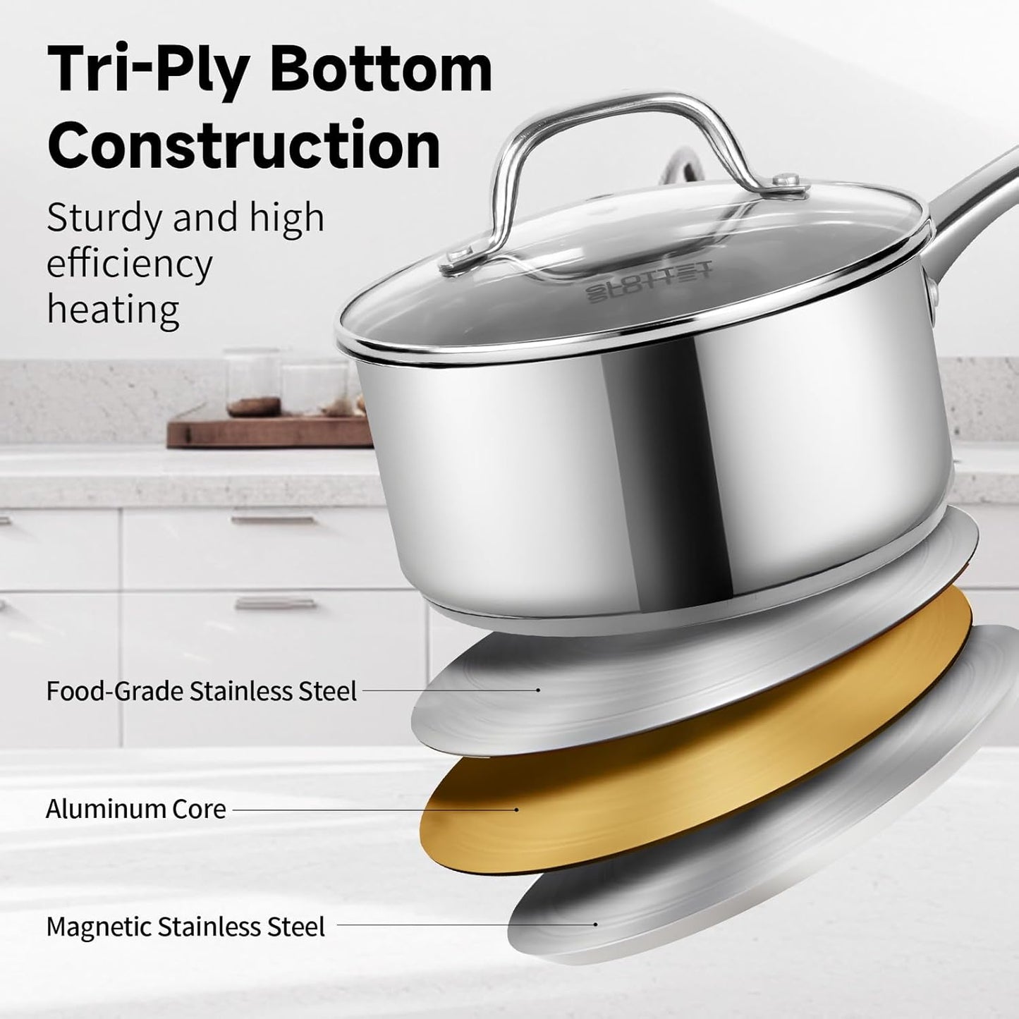 1Qt & 2Qt Stainless Steel Sauce Pan Set with Lid,4 Pcs Non Stick Saucepan,Small Kitchen Pots,Induction Compatible,PFOA FREE