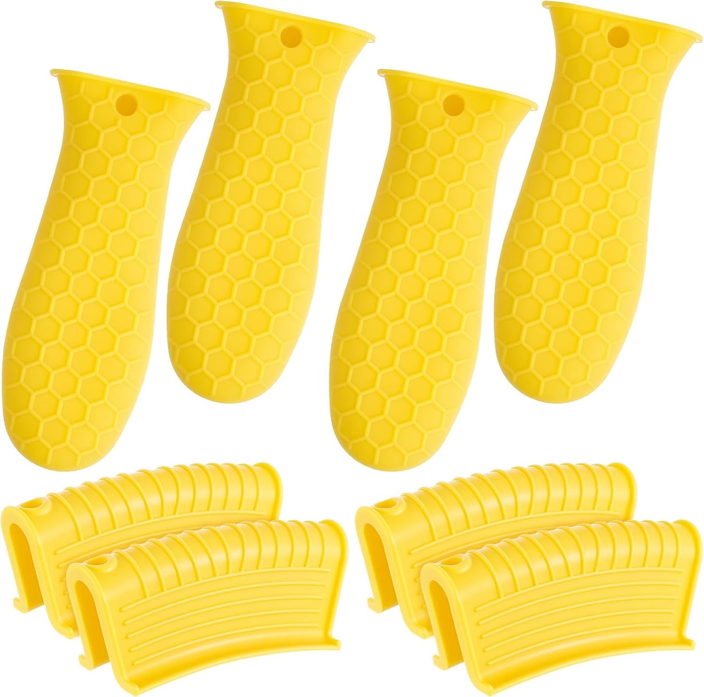 Patelai 8 Pcs Silicone Pot Holders Cast Iron Handle Cover Heat Resistant Pot Handle Covers Potholder Non Slip Reusable Pan Sleeve for Frying Pan Kitchen Supplies(Yellow)