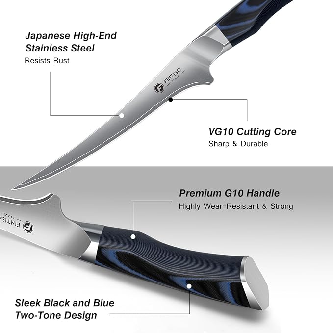 FINTISO Professional BBQ Carving Knife Set, Brisket Slicing and Fillet Knife for Meat Cutting, Japanese High Carbon Steel Slicing Knives with G10 Handle, Full Tang Ultra Sharp Meat Cleaver