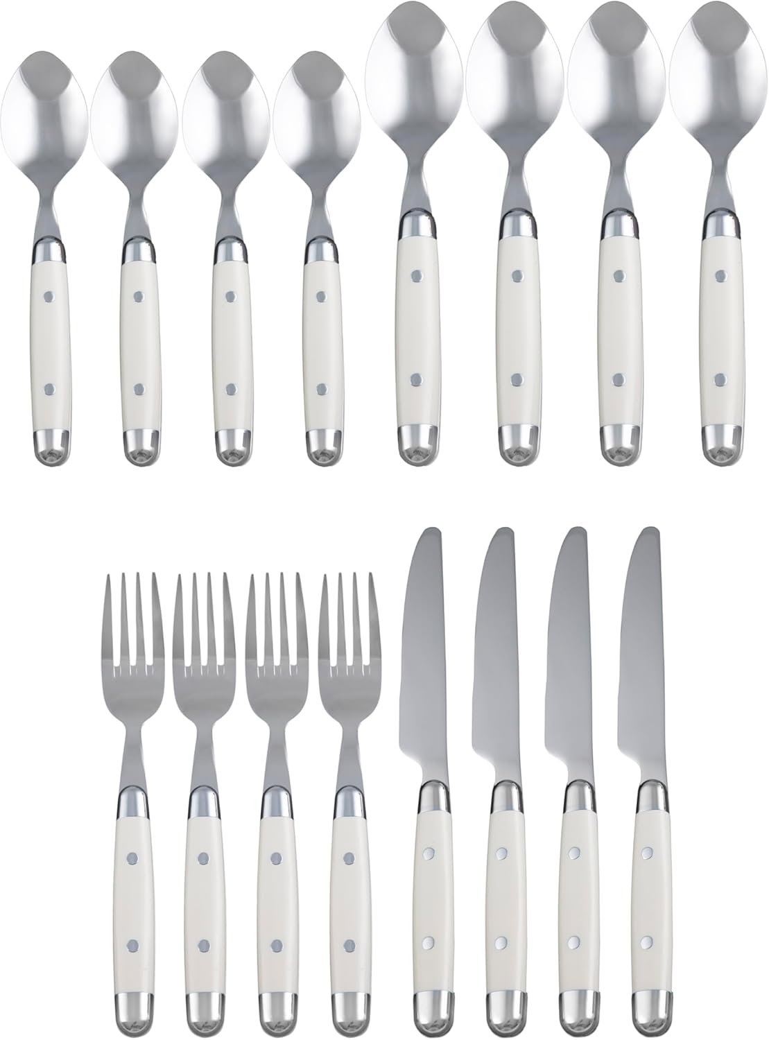 Cambridge Silverware Set, Jubilee White 16-Piece Flatware Set, Service for 4, 18/0 Stainless Steel, Silver Mirror Finish Beige Handles, Knives Spoons and Forks set, Dishwasher Safe, (Beige, 16 Pieces)