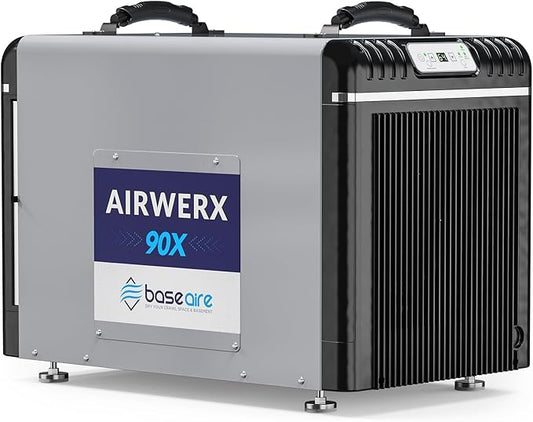 BaseAire AirWerx90X Energy Star Dehumidifier for Crawl Space Basement, 198 Pints Commercial Dehumidifier with Pump, 5 Years Warranty, Intelligent Humidity Control, Auto Shut off/Restart
