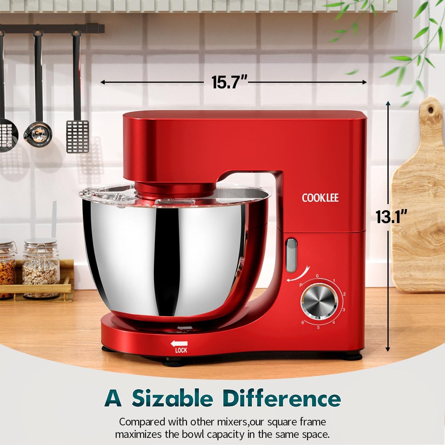 COOKLEE Stand Mixer, 9.5 Qt. 660W Electric Kitchen Mixer with Dishwasher-Safe Dough Hooks, Flat Beaters, Wire Whip & Pouring Shield Attachments for Most Home Cooks, Red