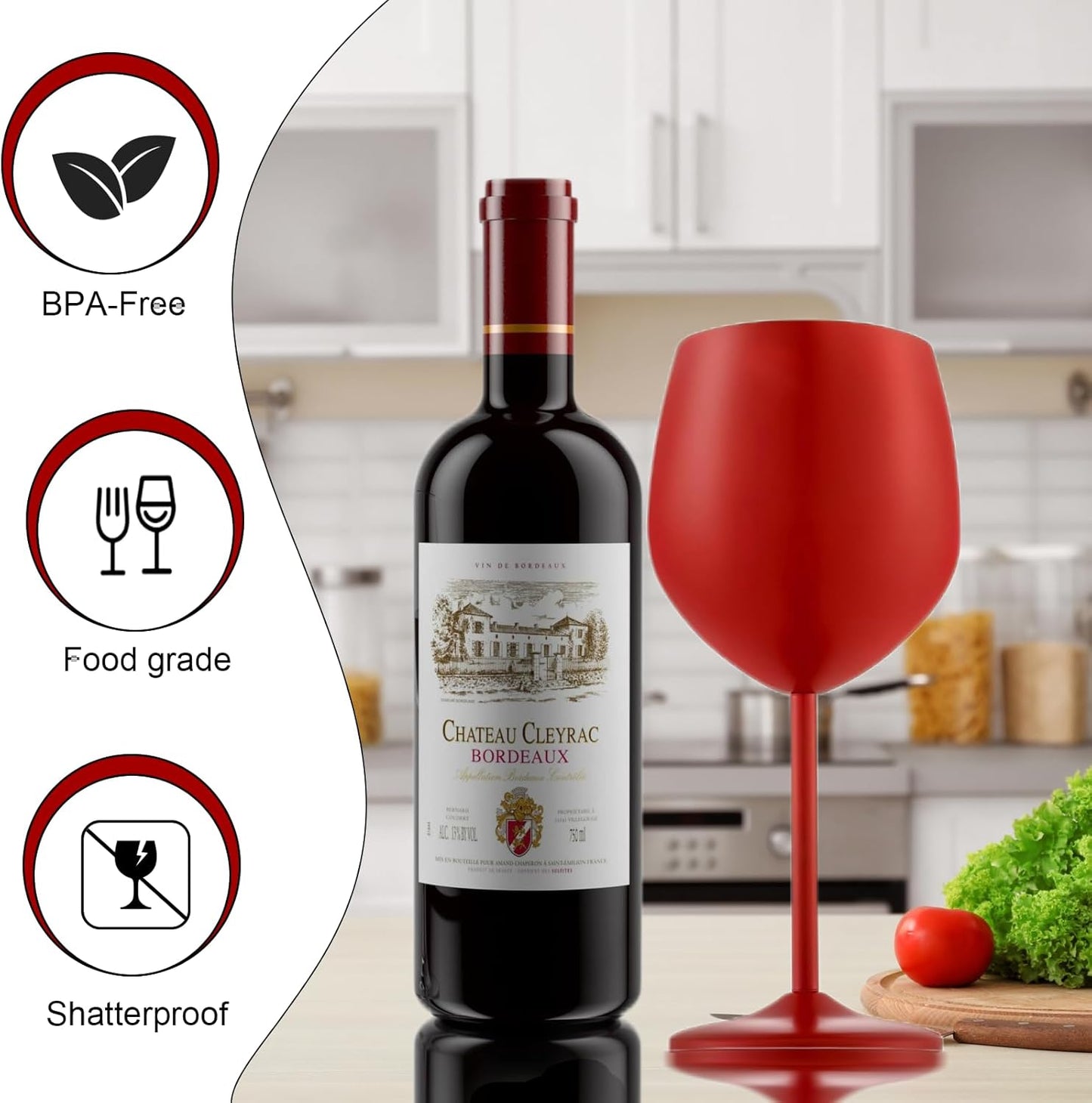 Stainless Steel Wine Glasses Set of 2, 18 oz Unbreakable Red Wine Glass Unique Metal Wine Goblets for Outdoor Capming and Pool Gift for Wine Lovers