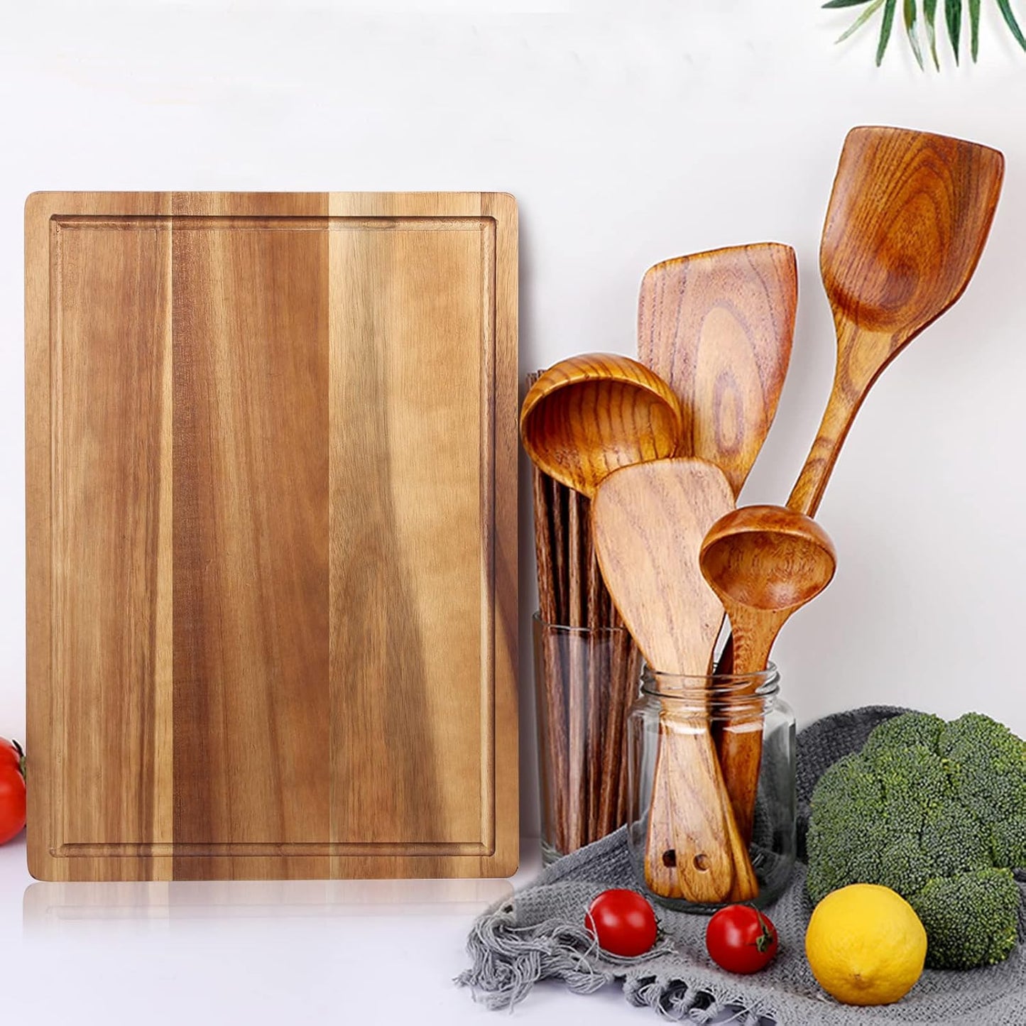 17" Best Solid Acacia Wood Cutting Boards for Kitchen Meat Large Wooden Charcuterie Board Food Non Toxic Hardwood Chopping Boards with Juice Groove Thick Butcher Block Big Bread Serving Cheese Board