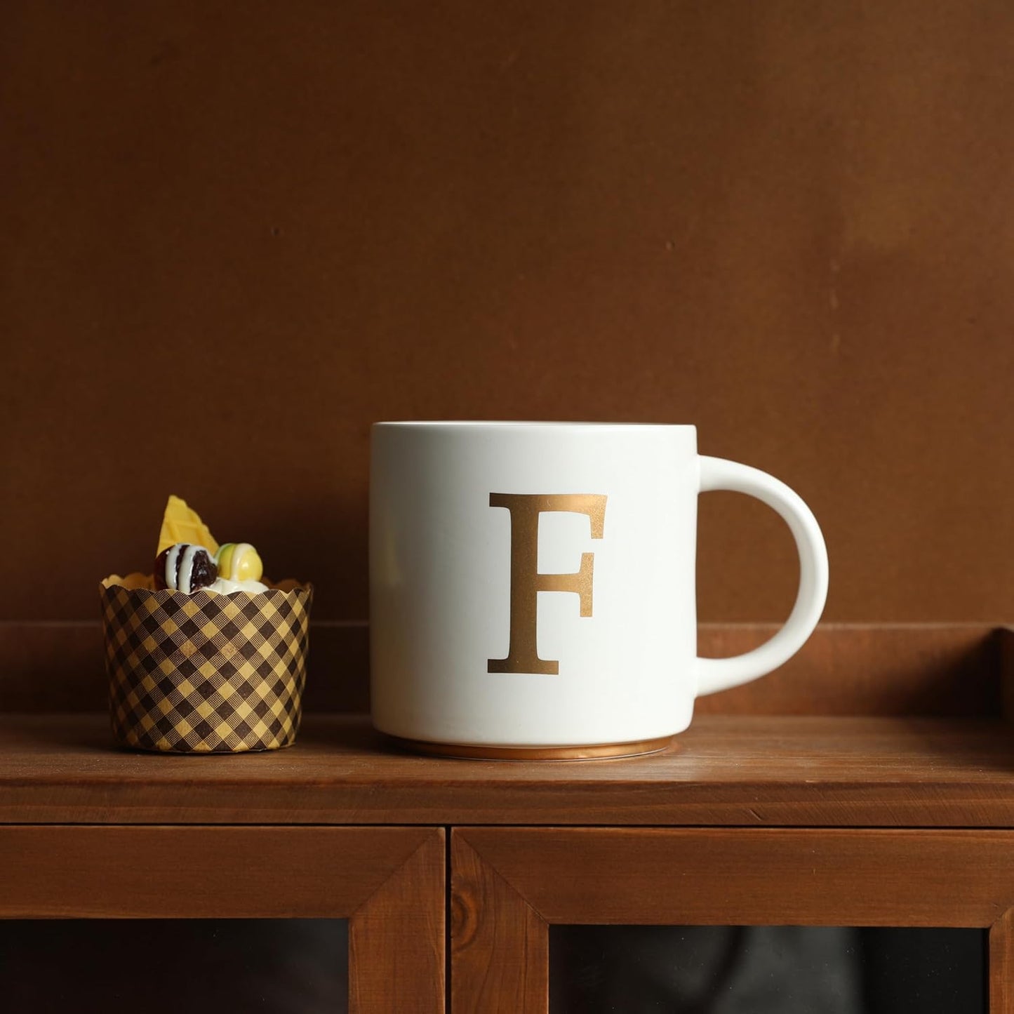COLLECTIVE HOME - Monogram Ceramic Mugs, 15 oz Golden Initial Coffee Cups, Elegant Alphabet Tea Mugs, Elegant Personalized Mug with Gift Box, Unique Mug with Double Side Capital Letter (F)