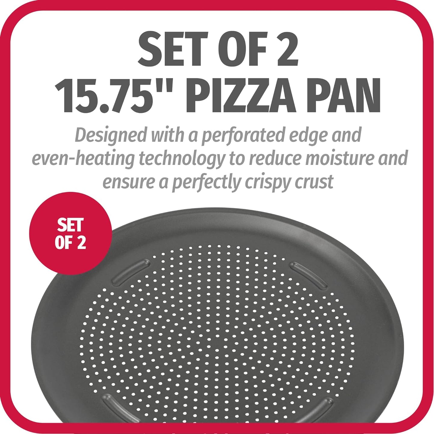 GoodCook AirPerfect Nonstick 16” Pizza Pan - Set of 2 - Pizza Trays for Oven, Perforated Round Pizza Pan, Carbon Steel Baking Pan, Homemade, Frozen & Leftover Slices