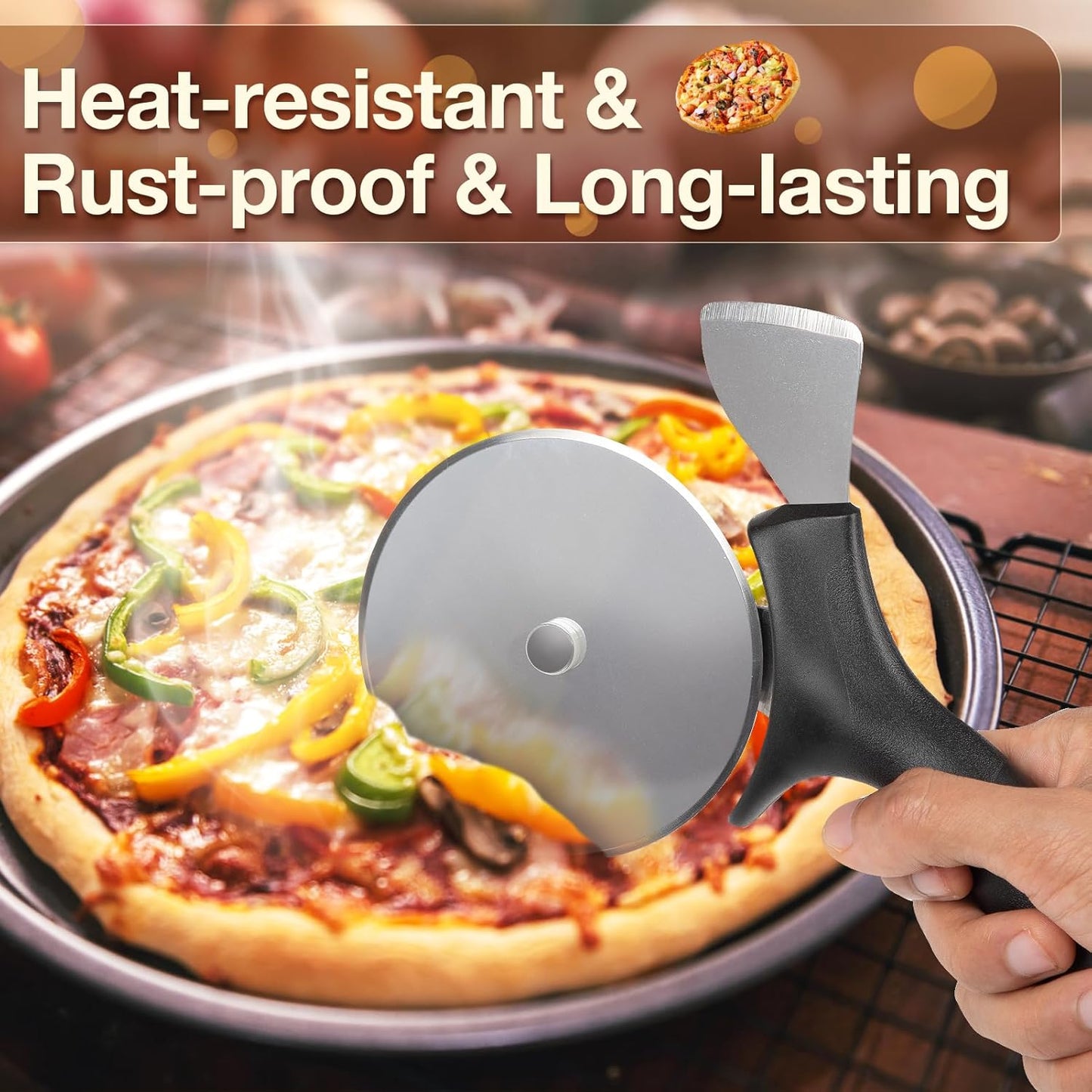 Professional Pizza Cutter & Crust Cutter 2 in 1, Steel 4" Pizza Wheel Cutter and Pizza Crust Knife, Stainless Steel Blade with Protective Cover