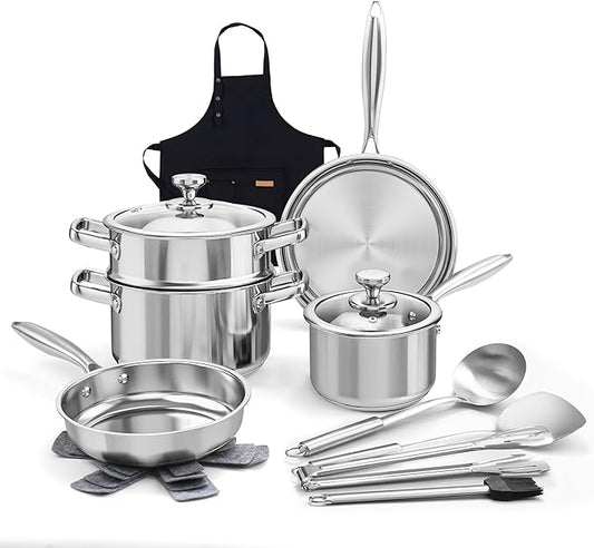 Pots and Pans Set Stainless Steel Kitchen Cookware Sets Classic Cooking Set, Induction Pots and Pans with Lids