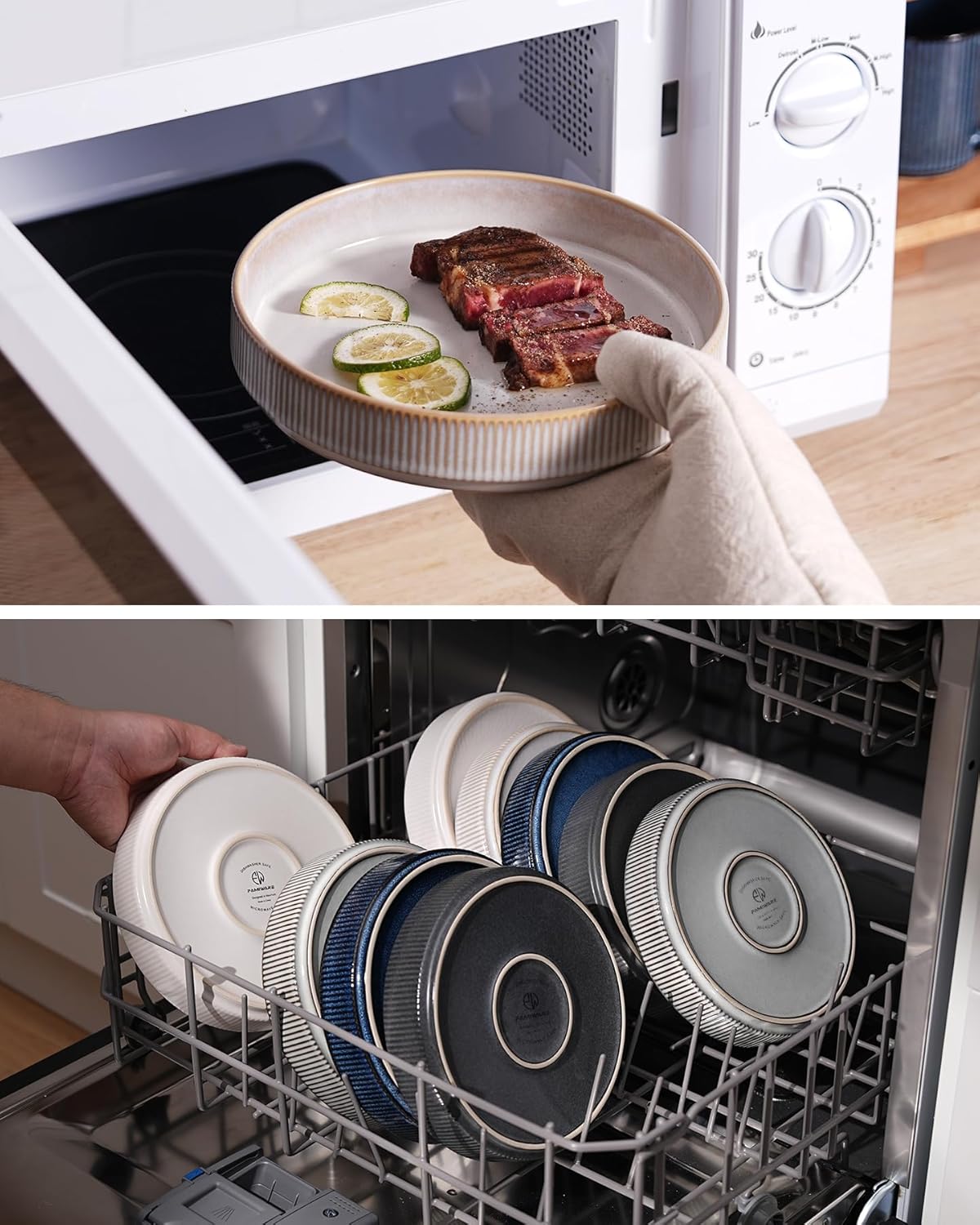 famiware Star 8.25" Pasta Bowls, Large Dinner Bowls Set of 4, Salad Bowl Plates, Shallow Bowls for Eating, Cappuccino White