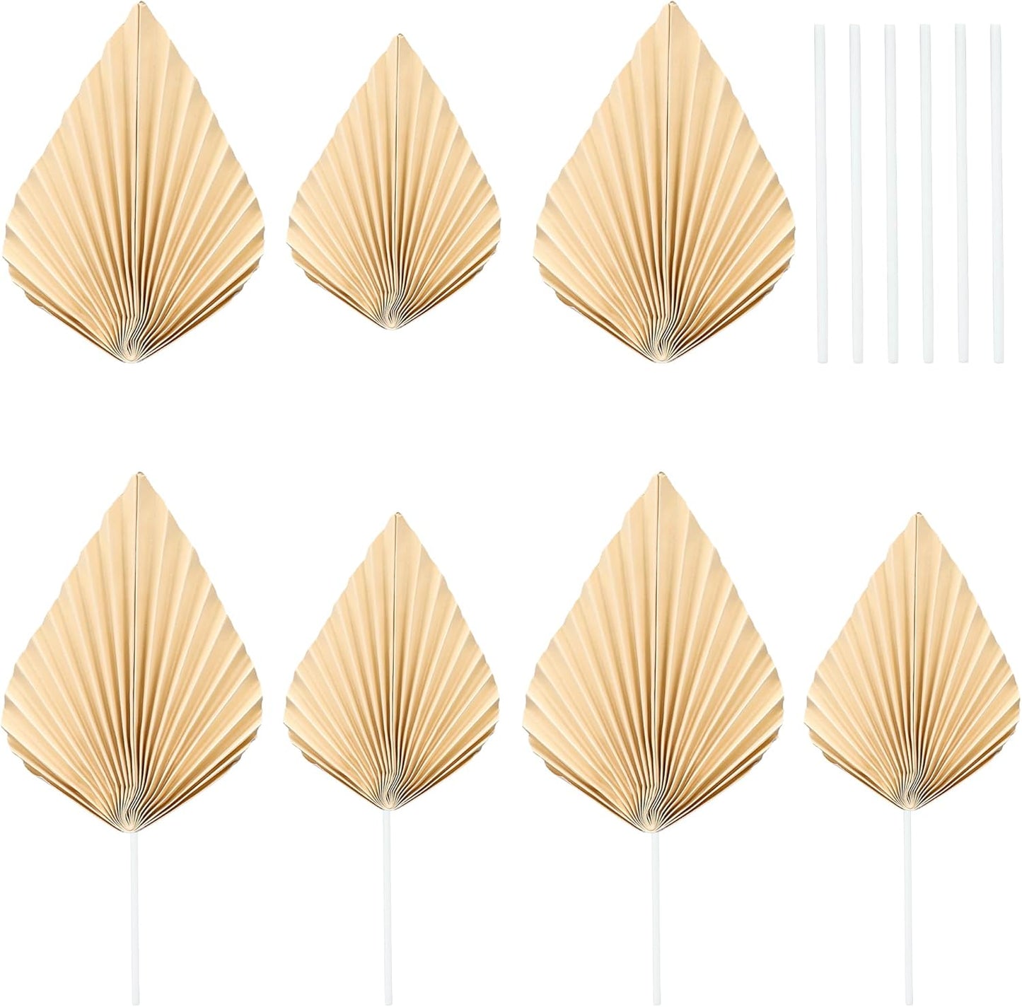 Gyufise 6Pcs Paper Palm Fan Cake Toppers Palm Leaf Fan Cake Topper Palm Spear Leaf Cupcake Toppers Cake Insert Decoration For Cake Decorating Diy Craft Project Home Wedding Party Supplies Beige
