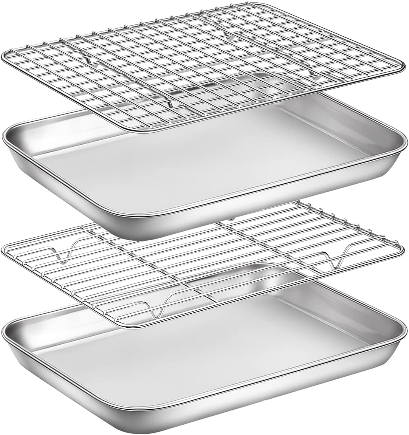 Baking Sheet with Rack Set, Yododo Set of 4 (2 Sheets + 2 Racks), Stainless Steel Cookie Sheet Baking Pan Tray with Cooling Rack, Non Toxic & Heavy Duty & Easy Clean - Size of 9 inch