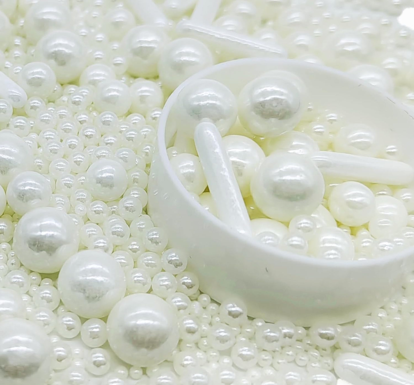 White Sprinkles Candy Mix Size Edible Pearls Cake Decorations Cupcake Toppers Cookie Decorating Perfect for Wedding Party Valentine Halloween Christmas Supplies 4.58OZ
