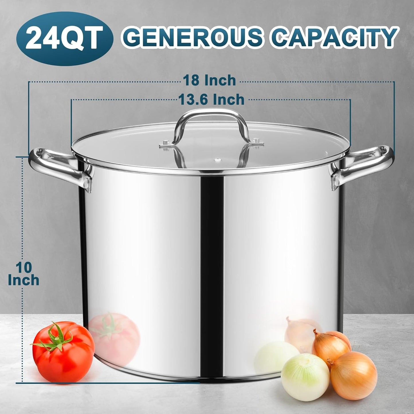 E-far 24-Quart Large Stock Pot, Stainless Steel Stockpot with Lid for Boiling Cooking Soup Stew Canning, Heavy Duty Tri-Ply Bottom Works w/Induction, Commercial Grade & Dishwasher Safe
