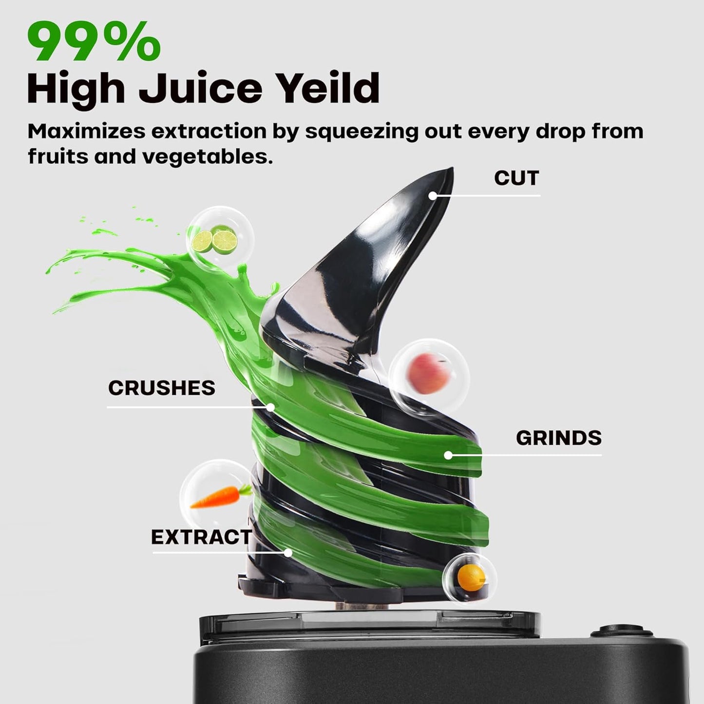 Cold Press Juicer, 5.4" Wide Feed Chute Juicer Machines for Vegetable and Fruit, Slow Masticating Juicer with AC Moter, Easy to Clean, AC-Black