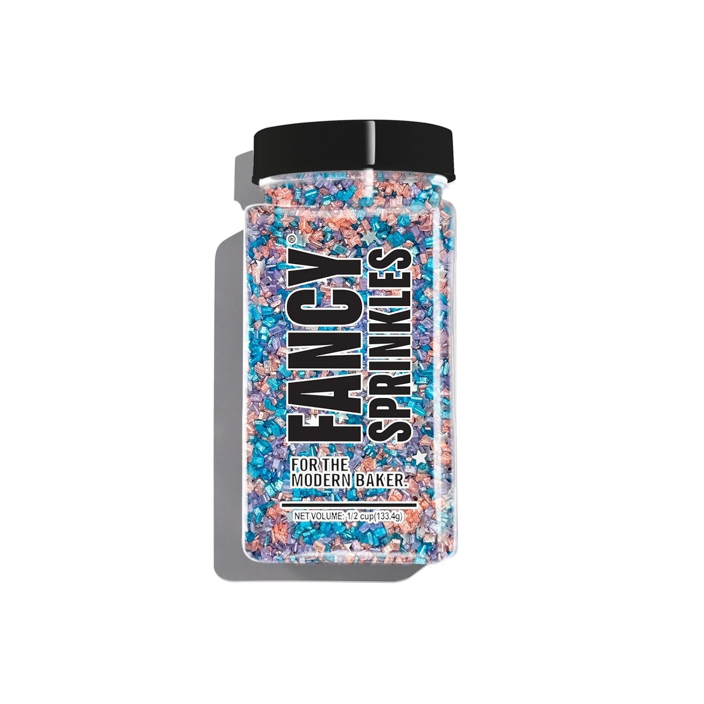 Fancy Sprinkles Opal Rain Fancy Sugar Pearlescent Peach, Lavender, and Pale Blue Sugar Crystals Flecked Silver Mini Edible Glitter Stars (4 OZ)