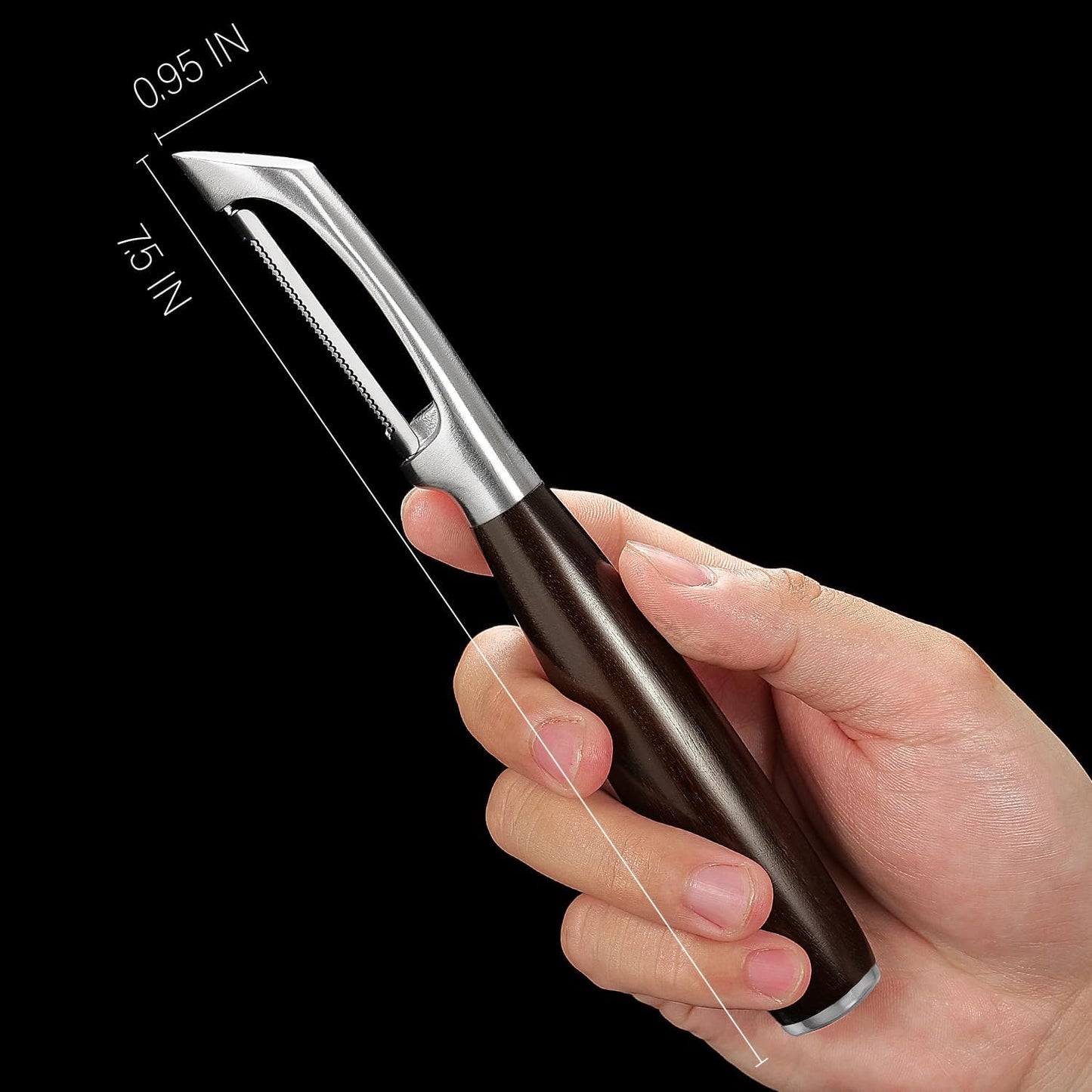 Serrated Blade Premium I Type 304 Stainless Steel Multifunctional Kitchen Peeler Real Wood Handle Ultra Sharp Blade Vegetable Potato Apple(Carbonized Wood)