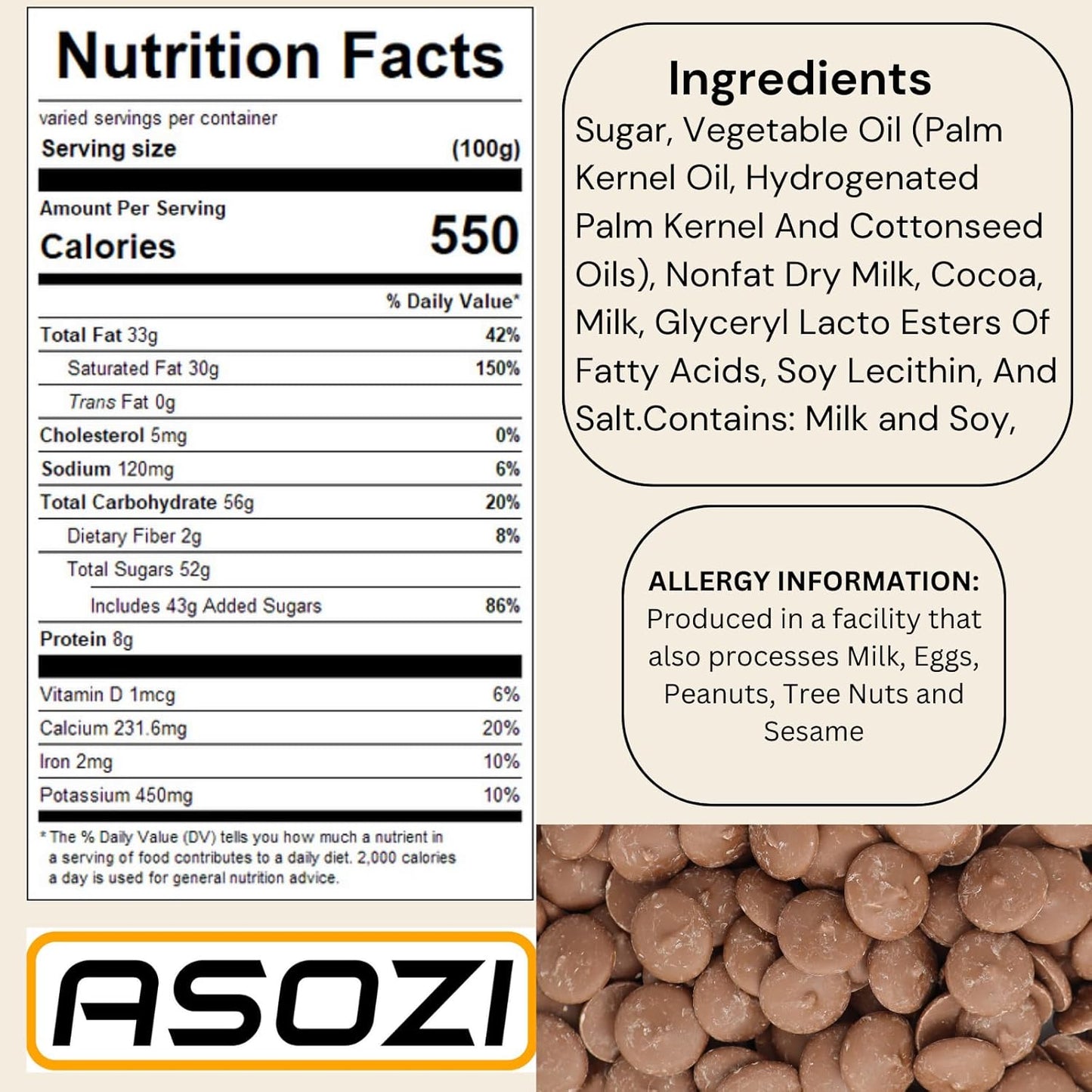 Milk Chocolate Melting Wafers - 5 pounds of Milk Chocolate Cocoa Lite, Perfect for Melting and Dipping, Premium Quality Chocolate Wafers for All Your Baking Needs - 80oz by ASOZI