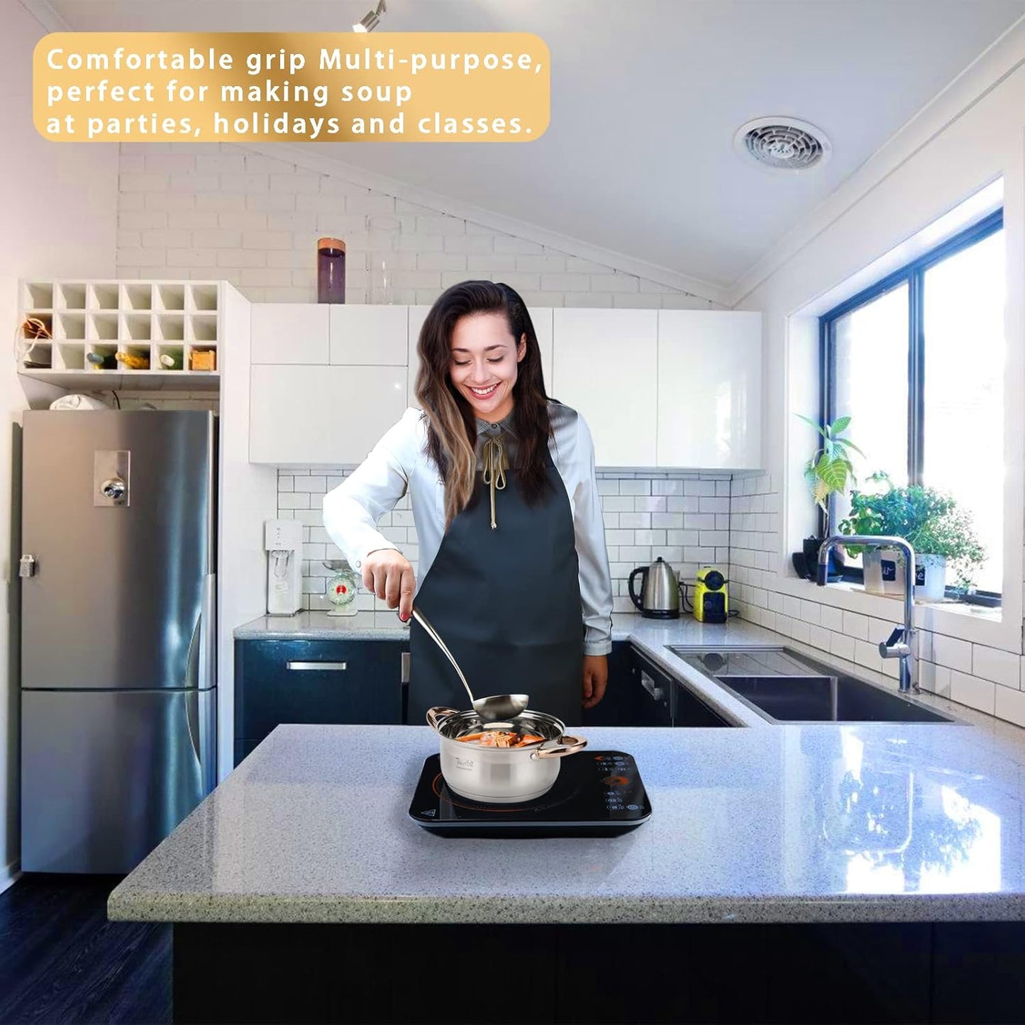 High Grade Soup Ladle,Cooking Ladle for Soup,Ergonomic Grip of Handle,Premium Stainless Steel Kitchen Spoon（Brashed)