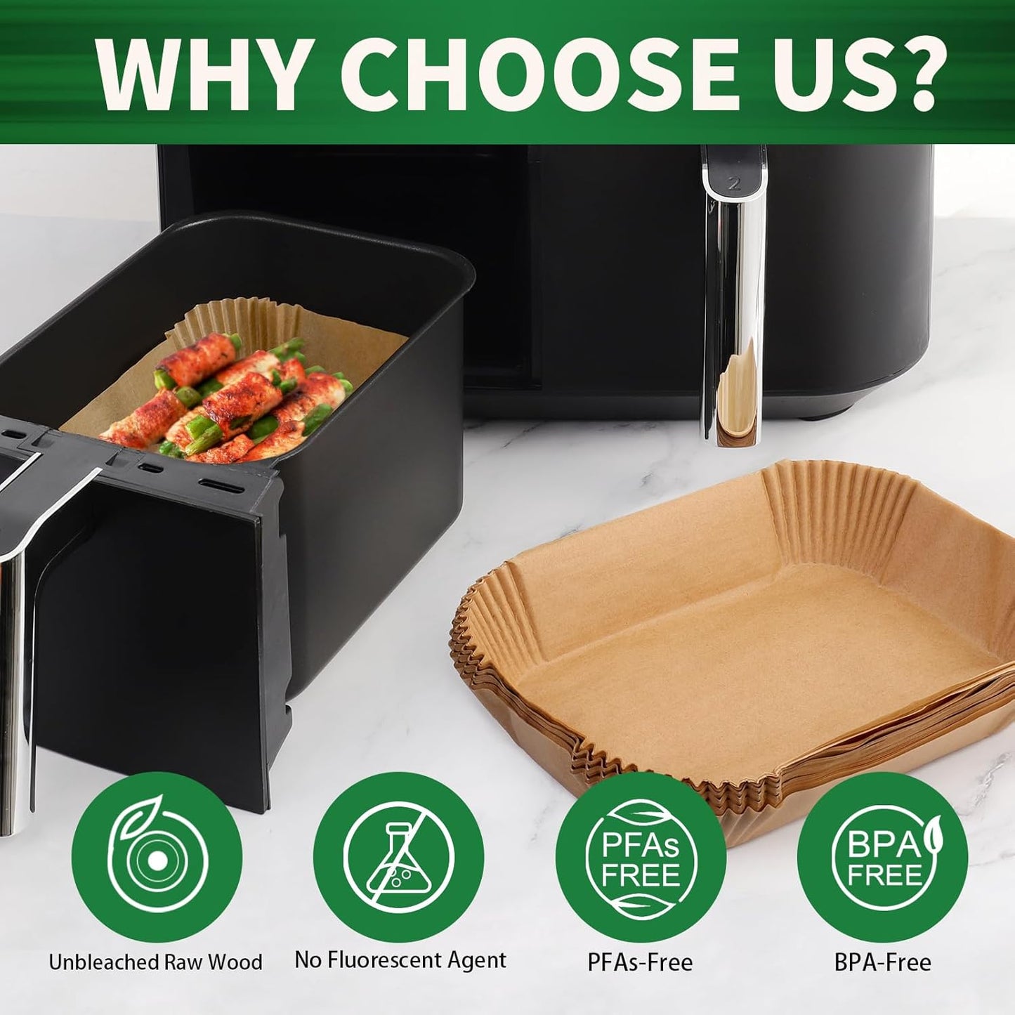 Air Fryer Liners Disposable, 100 pcs Rectangle Parchment Paper Sheets for Ninja Dual Air Fryer