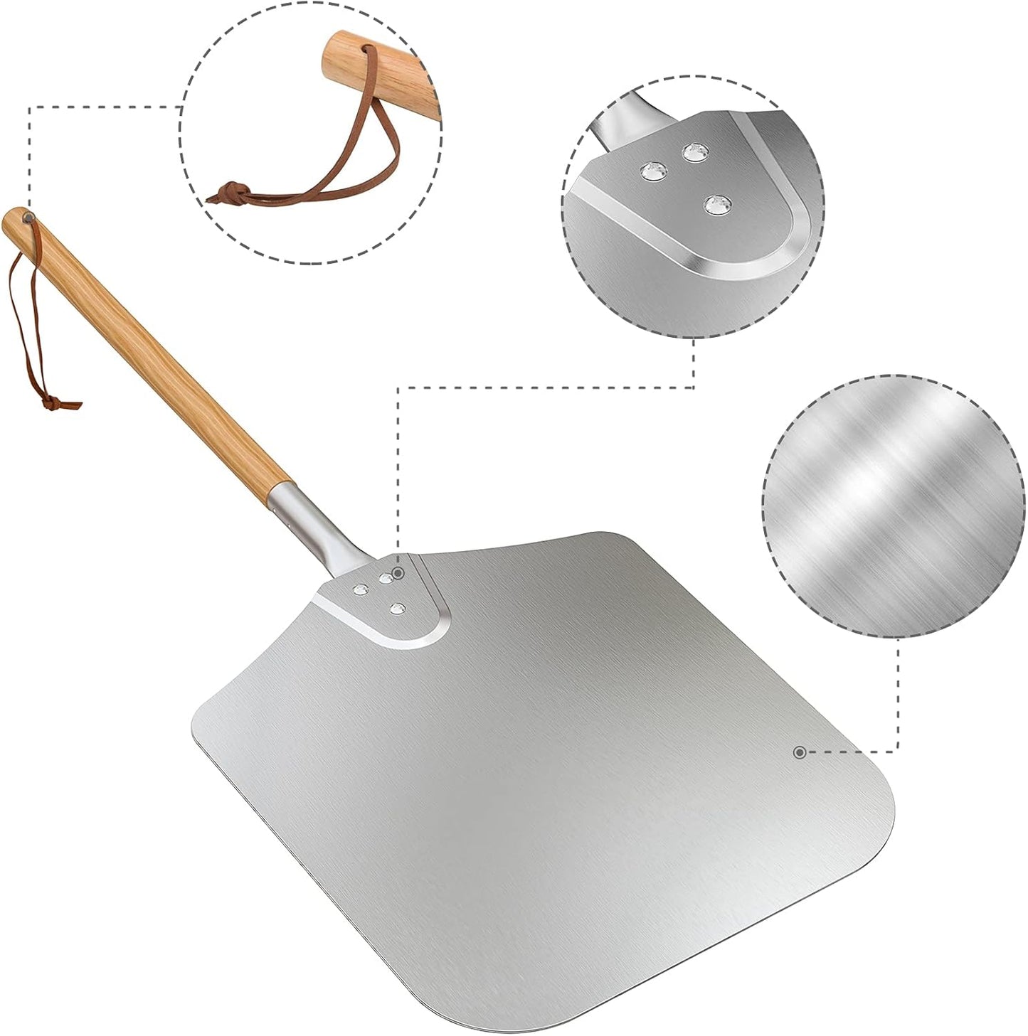 only fire Long Metal Pizza Peel with Wooden Handle for Indoor & Outdoor Grill Oven, 12 x 14 inch Pizza Baking Spatula Paddle for Baking Bread Pies, 36 Inch Long