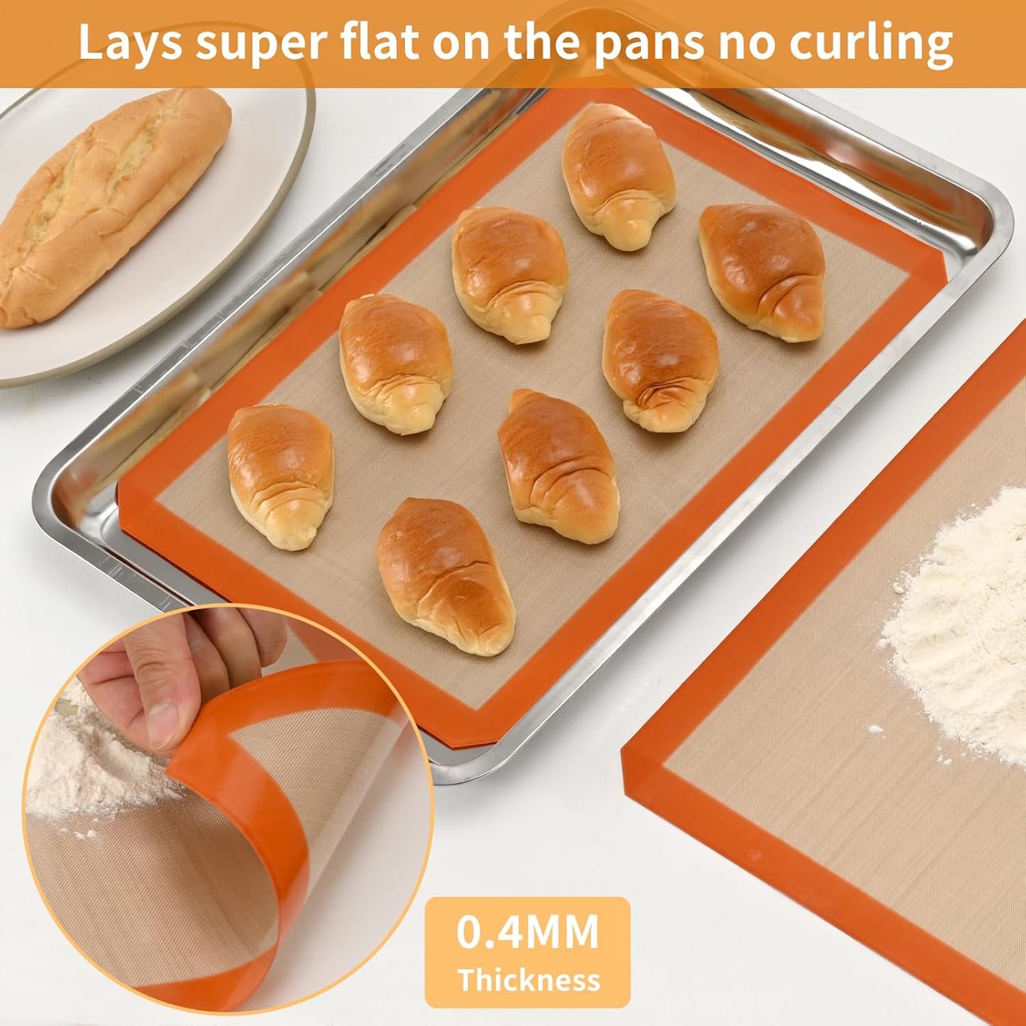 2-Pack Silicone Baking Mats – Non-Stick Reusable BPA-Free Oven Liners, 100% Food-Grade Silicone, Fit Half Sheet Pans (16.54" x 11.62") for Cookies, Pastry & More