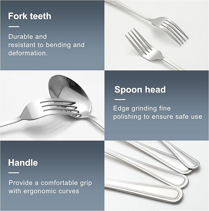 YSSOA Sleek Stainless Steel 6-Piece Cookware Set and 24-Piece Silverware Set, Stainless Steel Flatware Set Service for 6