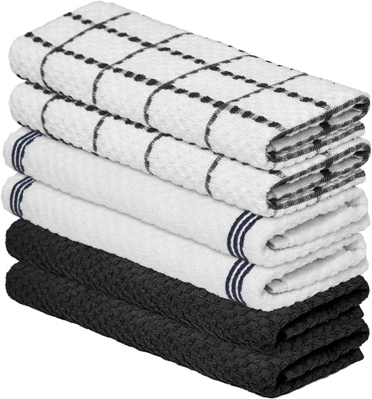 Artoid Mode Ring Spun Cotton Black Kitchen Dish Towels, 15x25 Inch Ultra Soft Absorbent Quick Drying Household Cleaning Tea Towels Bar Towels Set of 6
