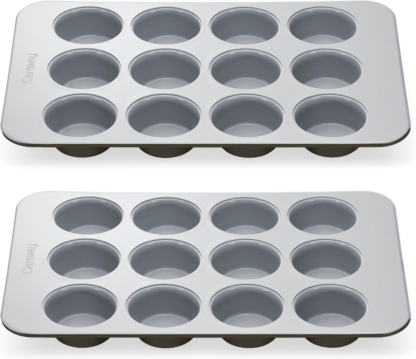 Caraway Non-Stick Ceramic 12-Cup Muffin Pan Duo - Naturally Slick Ceramic Coating - Non-Toxic, PTFE & PFOA Free - Perfect for Cupcakes, Muffins, and More - Black