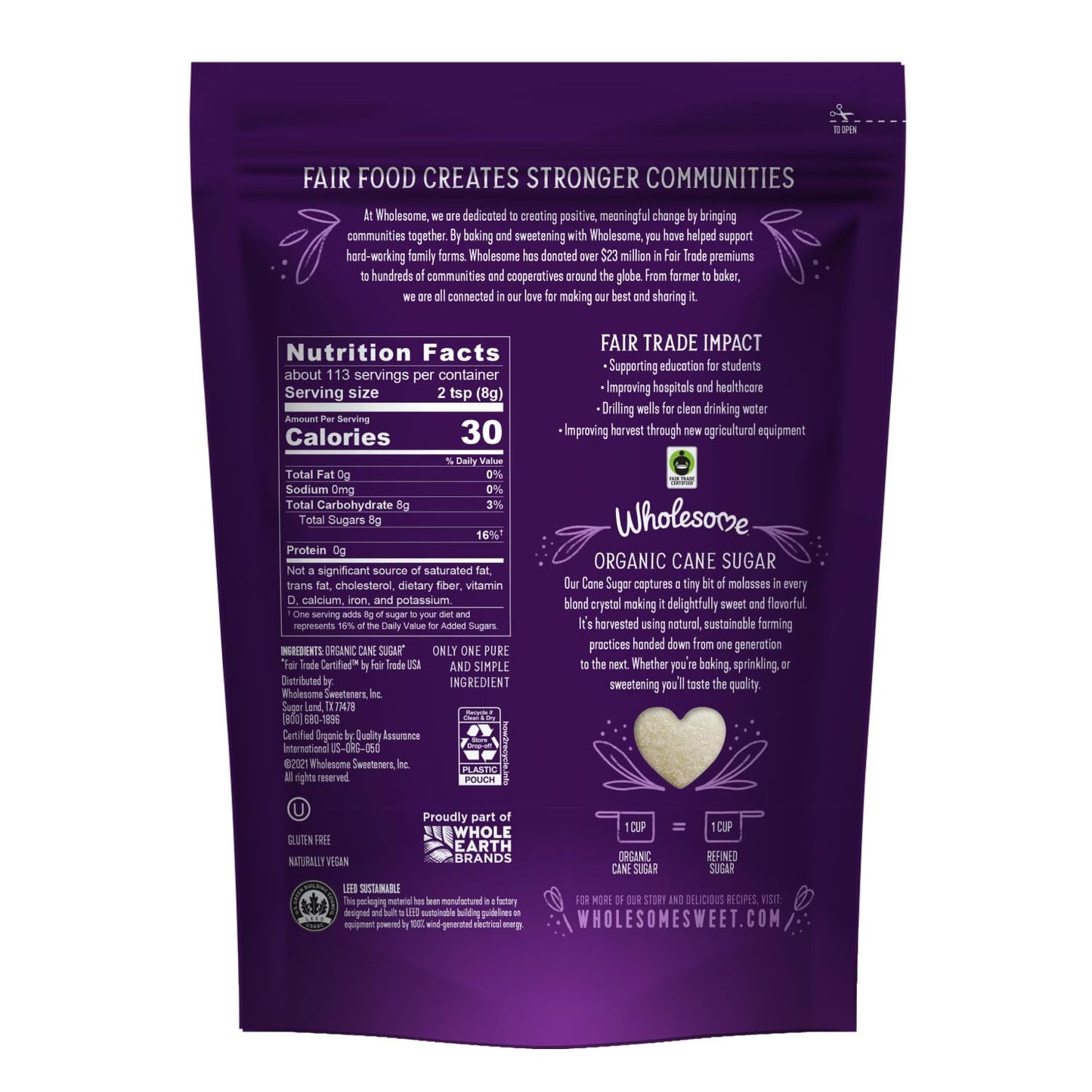 Wholesome Sweeteners 4-Pound Organic Cane Sugar, Fair Trade, Non GMO, Gluten Free & Vegan for Baking and Sweetening, 6 Pack