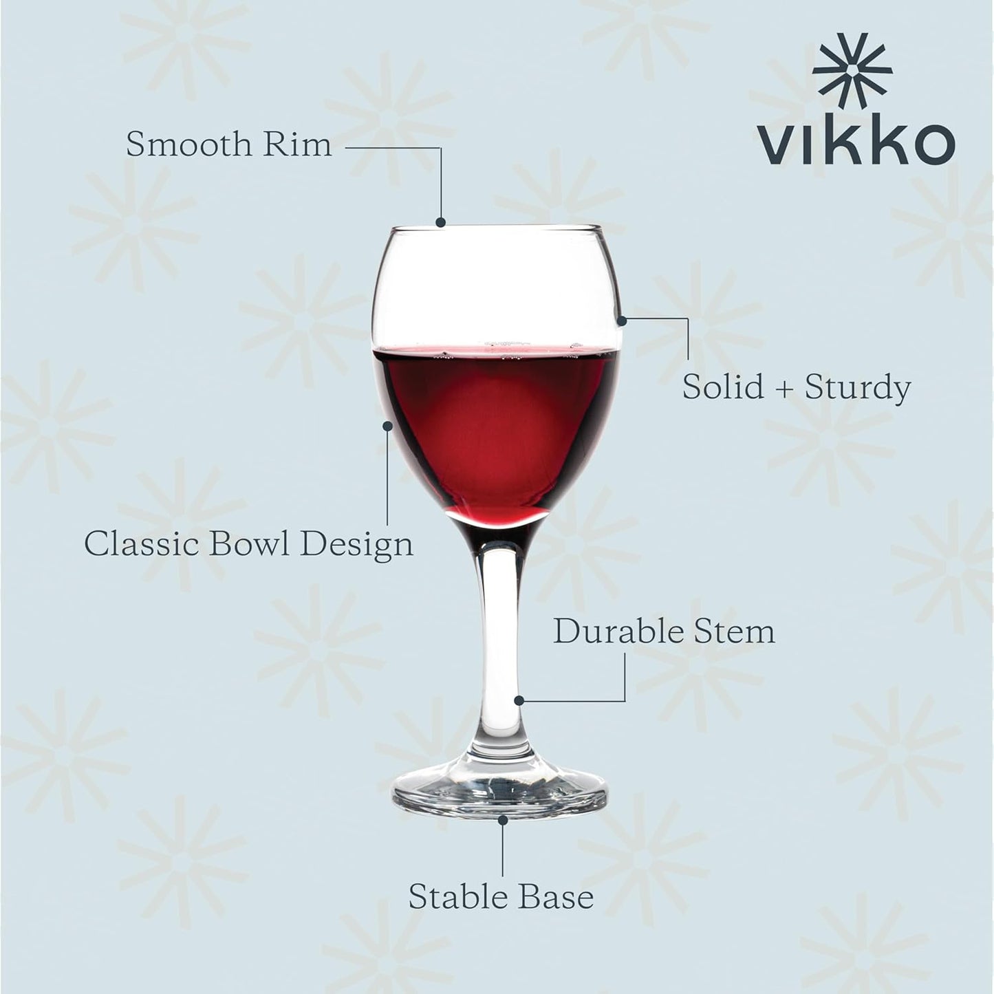 Vikko 8.5 Ounce Small Wine Glasses, Set of 6, Clear Glass, Durable Stem, Dishwasher Safe