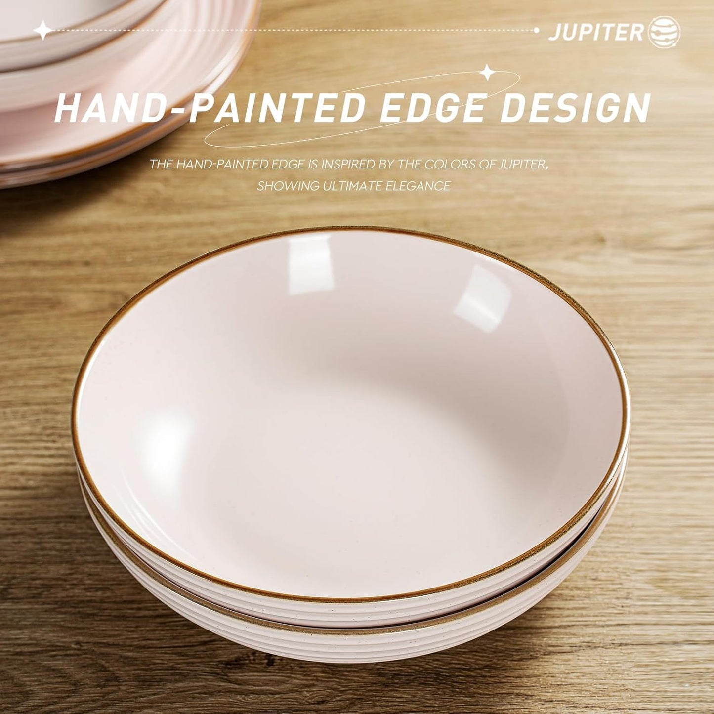 famiware Jupiter Pasta Bowls, 30 OZ Large Salad Bowls Set of 4, Microwave and Dishwasher Safe, Sturdy and Stackable, Serving Bowls for Kitchen, Light Pink