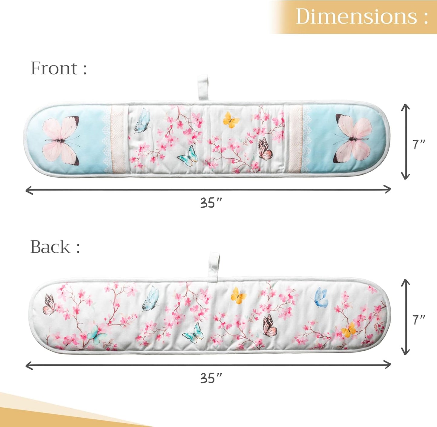 Maison d' Hermine Double Oven Mitts 100% Cotton 7"x35" Double Oven Mitt Heat Resistant BBQ Cooking Gloves with Loop, Baking, Grilling, Kitchen, Handling Hot Pans Spring Summer (Blossoms in Spring)