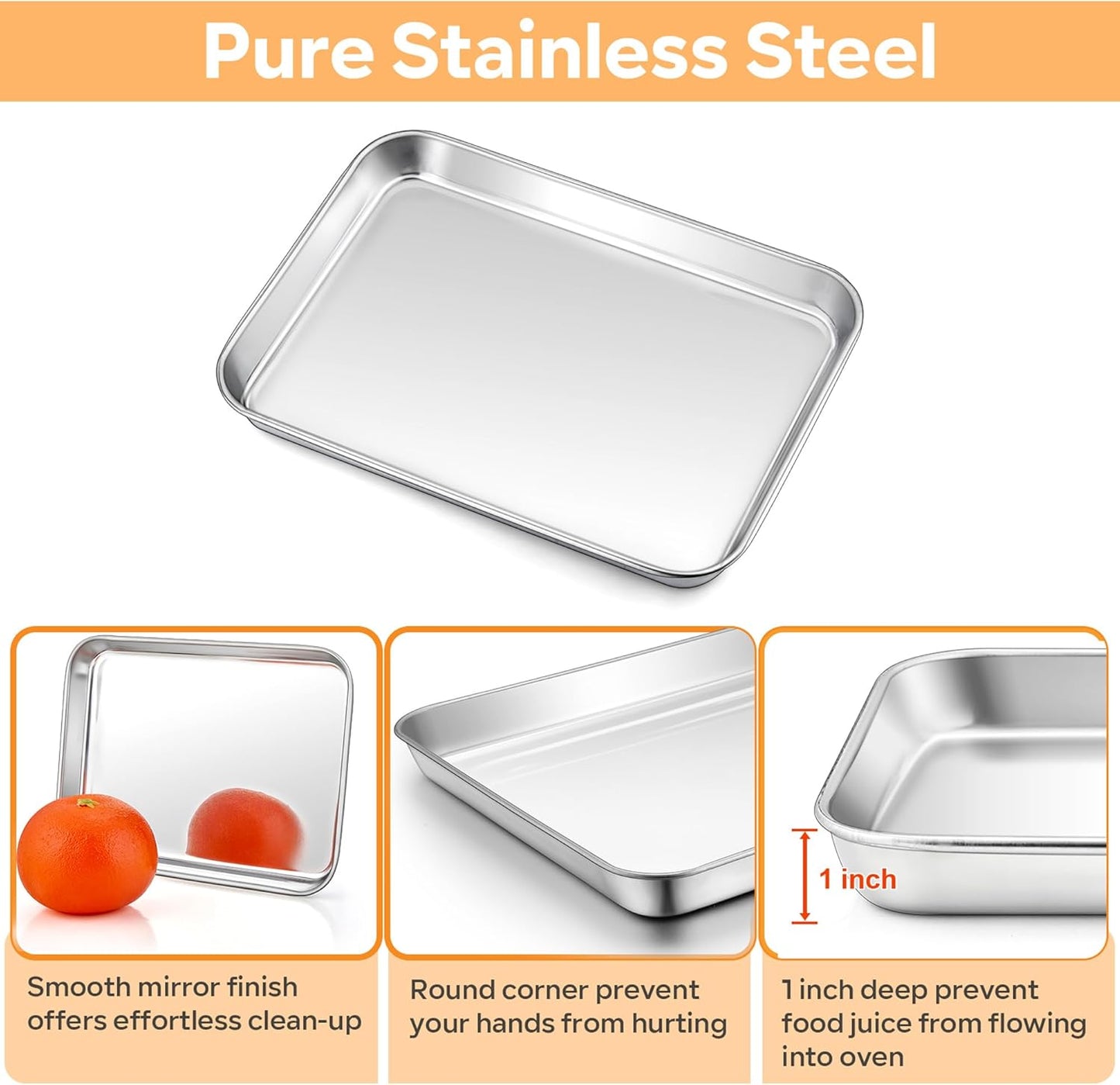 TeamFar Toaster Oven Pan with Rack Set, 9 x 7 x 1 Inch Stainless Steel Mini Baking Pan Tray with Grid Rack for Baking Roasting Cooling, Non-Toxic & Heavy-Duty, Dishwasher Safe, (2 Pans + 2 Racks)