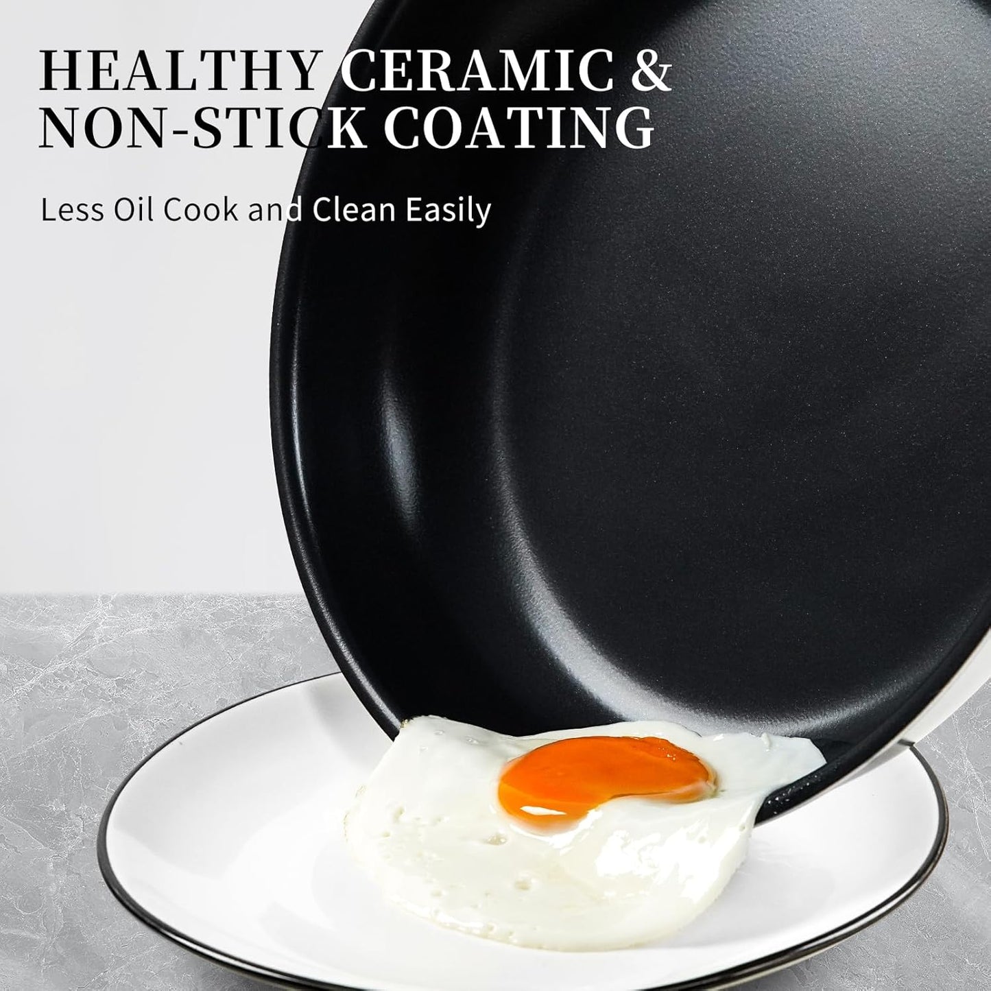 Stainless Steel Frying Pan Set, Titanium Ceramic 10” and 12” Non Stick Frying Pan Skillet Set with Lids, No Toxic Nonstick Egg Omelet Cooking Pan Set, Induction Compatible, PFAS&PTFE Free