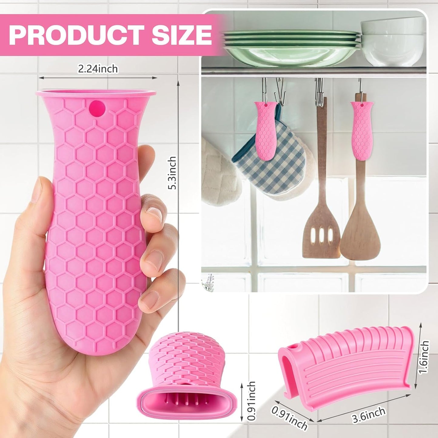 Patelai 8 Pcs Silicone Pot Holders Cast Iron Handle Cover Heat Resistant Pot Handle Covers Potholder Non Slip Reusable Pan Sleeve for Frying Pan Kitchen Supplies(Pink)