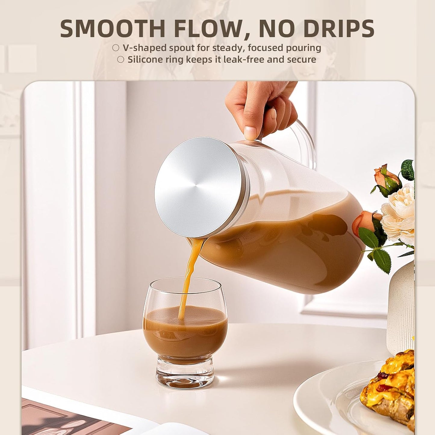 Glass Water Pitcher with Lid and Spout, 1 Gallon Heat Resistant Borosilicate Glass Carafe, Temperature Safe