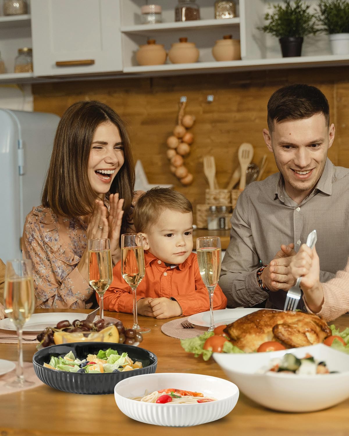 Hasense 8 Inch Pasta Bowls, 30 oz Ceramic Dinner Bowls Set of 4, Bowl Plates for Kitchen, Salad, Large Serving Bowl for Wedding & Housewarming Gift, Modern Bowls Microwave & Dishwasher Safe, White